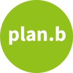 Logo vom Biodiversitätsprojekt plan.b, grüner kreis mit Schriftzug